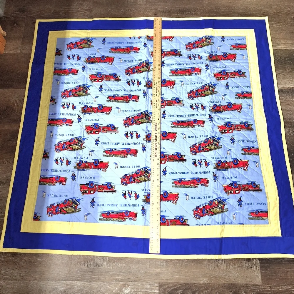 Handmade Fire Truck Themed Quilt, Flannel Backed, NWOT